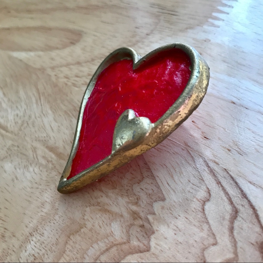 Vintage ❤️ Heart, Valentine, Love Pin - Red & Gold - Picture 3 of 6